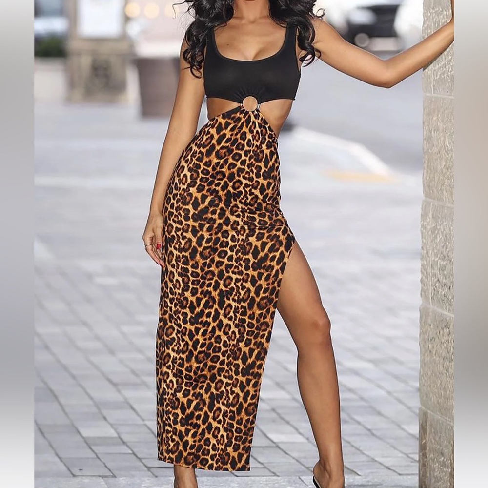 Fashion Nova maxi leopard dress NWT